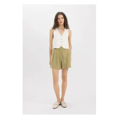 DEFACTO High Waist Cropped Linen Blend Shorts