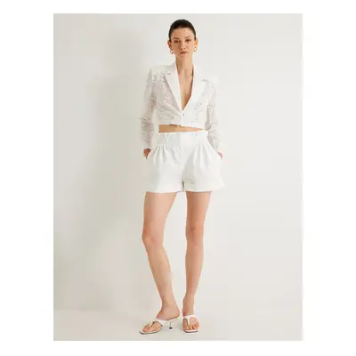 Koton X Melis Ağazat - Short Cutwork Jacket Double Breasted Cotton