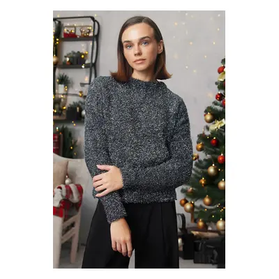 Trendyol Anthracite New Year Themed Glittery Knitted Sweater