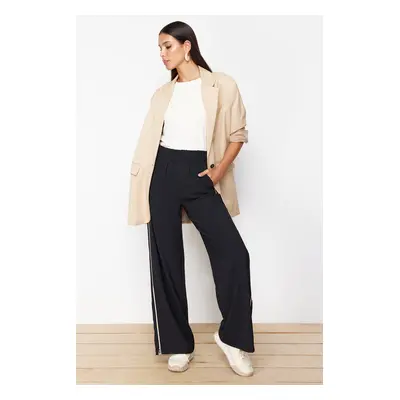 Trendyol Black Piping Leg Zipper Detail Wide Leg/Wide Leg Woven Sweatpants