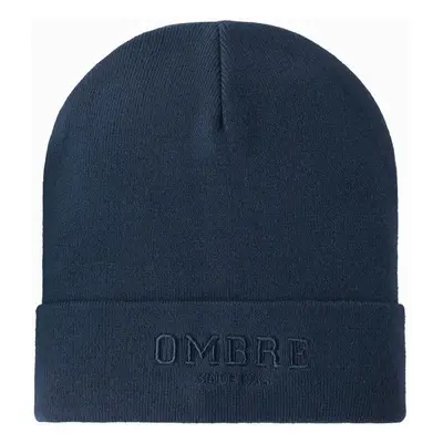 Ombre Men's knitted beanie hat with embroidered inscription - navy blue