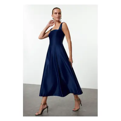 Trendyol Navy Blue A-Line Satin Woven Elegant Evening & Graduation Dress