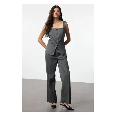 Trendyol Gray Square Collar Buttoned Woven Vest Wide Leg/Wide Leg Set