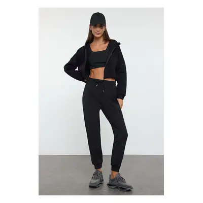 Trendyol Black Warm Winter Diver/Scuba Fabric Knitted Sports Sweatpants with Raised Inside