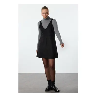 Trendyol Black V-Neck Gilet Suede Mini Knitted Dress