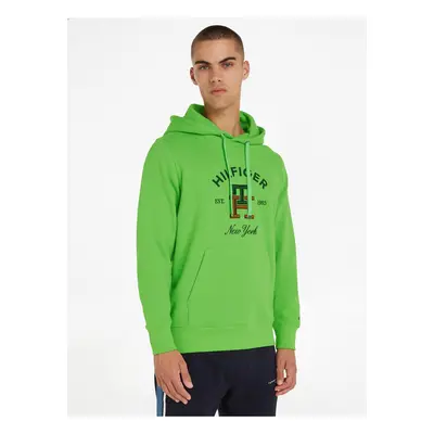 Světle zelená pánská mikina Tommy Hilfiger Curved Monogram Hoody - Pánské