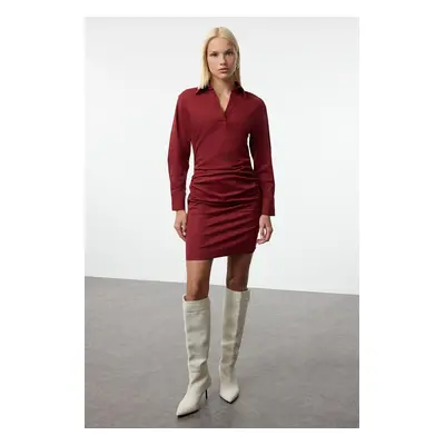 Trendyol Claret Red Plain Limited Edition Fitted Drape Detailed Woven Dress