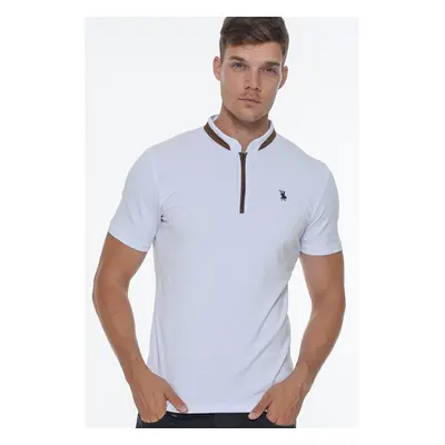 T8571 DEWBERRY ZIPPER MEN'S T-SHIRT-WHITE OPTICAL