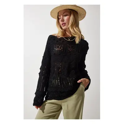 Happiness İstanbul Women's Black Openwork Seasonal Knitwear Sweater