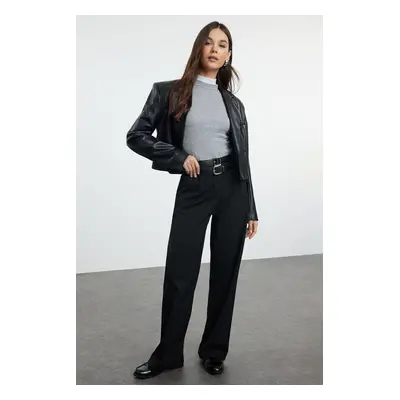 Trendyol Black Double Belted Straight Cut Woven Fabric Trousers