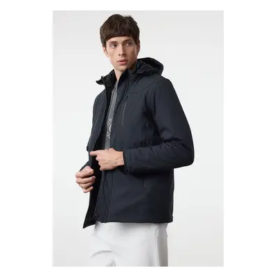 Trendyol Navy Blue Regular Fit Softshell Fleece Thick Winter Wind and Water Resistant Jacket