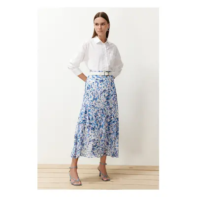 Trendyol Blue Animal Patterned Lined Woven Skirt