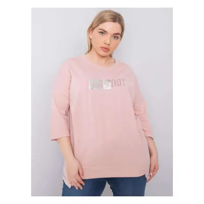 Pudrově růžová bavlněná halenka plus size s aplikací