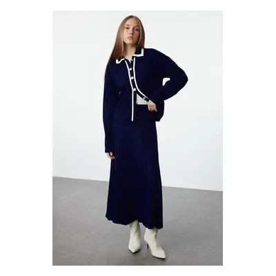 Trendyol Navy Blue Color Block Knitwear Top-Bottom Set