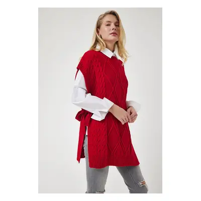 Happiness İstanbul Women's Red Tie Detailed Oversize Knitwear Sweater