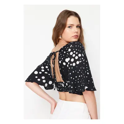 Trendyol Black Crop Polka Dot Woven Blouse