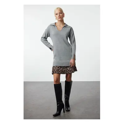 Trendyol Dark Gray Mini Knitted Garnished Dress