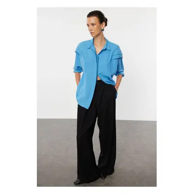 Trendyol Blue Shoulder Flounce Woven Shirt