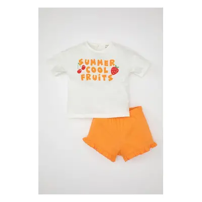 DEFACTO Baby Girl 2-Piece Set Crew Neck Printed Short Sleeve T-Shirt Shorts