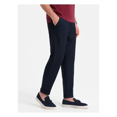 Ombre Men's chino pants with elastic waistband - navy blue