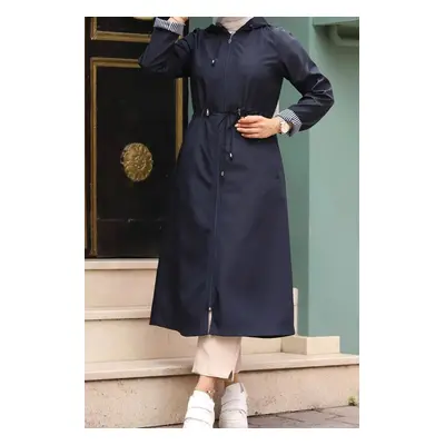 63777 Dewberry Hooded Women Trenchcoat-NAVY