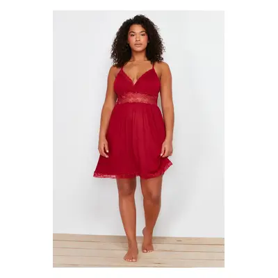 Trendyol Curve Burgundy Lace and Back Detailed Knitted Nightshirt