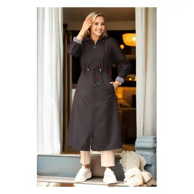 63777 Dewberry Hooded Women Trenchcoat-BLACK