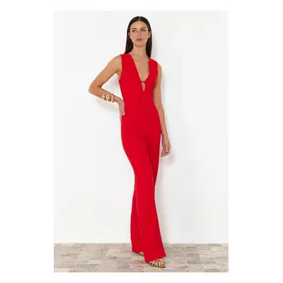 Trendyol Red Wide Leg Unlined Woven Jumpsuit