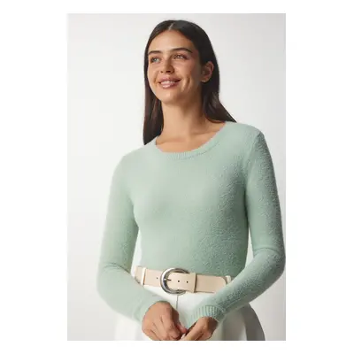 Happiness İstanbul Dámský svetr Aqua Green Bearded Basic Knitwear