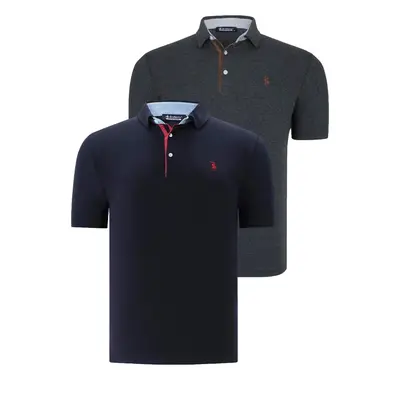 DUAL SET T8582 DEWBERRY MENS T-SHIRT-NAVY BLUE - ANTHRACITE