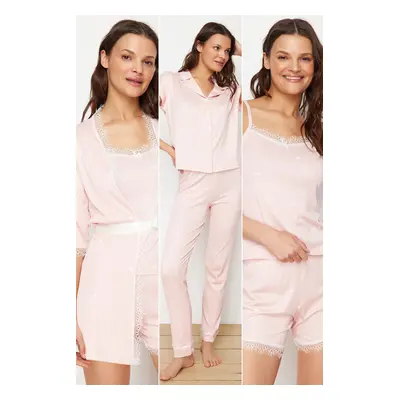 Trendyol Pink 5-Pack Belted Ribbon/Bow Detailed Ribbon Knitted Dressing Gown Pajama Set