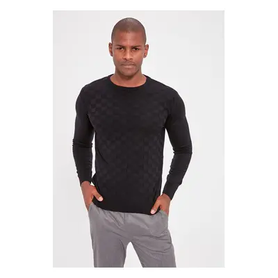 Trendyol Navy Blue Slim Fit Crew Neck Textured Knitwear Sweater