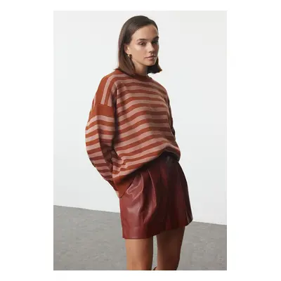 Trendyol Brown Basic Striped Sweatshirt Look Knitwear Sweater