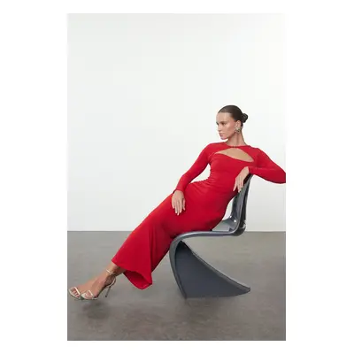 Trendyol Red Cut Out/Window Detailed Knitted Elegant Evening Dress