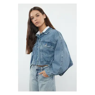 Trendyol Blue Stitching Detailed Oversize Denim Jacket