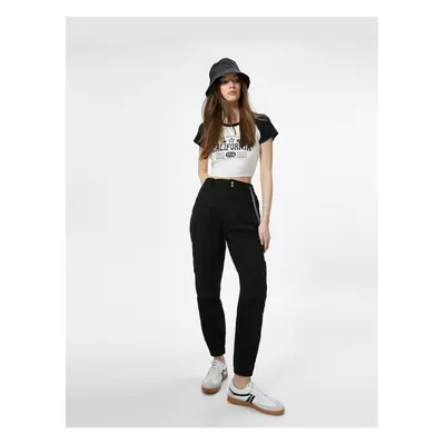 Koton Cargo Jogger Trousers Chain Detail High Waist Cotton