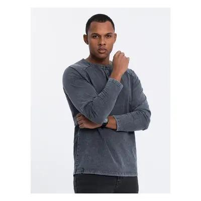 Ombre Men's wash henley longsleeve with raglan sleeves - dark blue