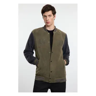 Trendyol Khaki Slim Fit Color Block Detailed Fleece Winter Jacket Coat