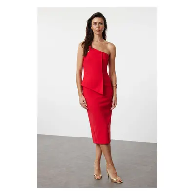 Trendyol Red Asymmetrical Collar Detailed Woven Elegant Evening Dress