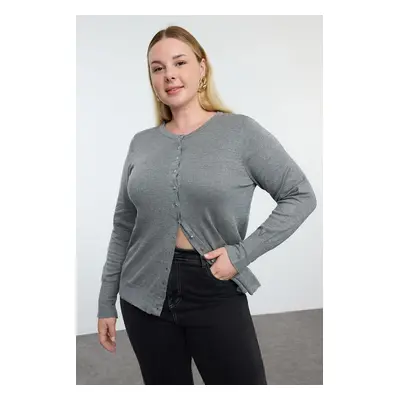 Trendyol Curve Gray Buttoned Premium Soft Quality Knitwear Cardigan