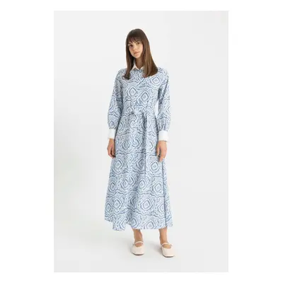 DEFACTO Patterned Long Sleeve Poplin Maxi Dress