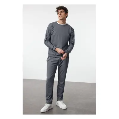 Trendyol Light Gray Regular/Normal Cut Basic Pique Textured Tracksuit