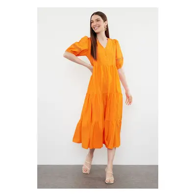 Trendyol Orange Straight Shift Poplin Midi Dress