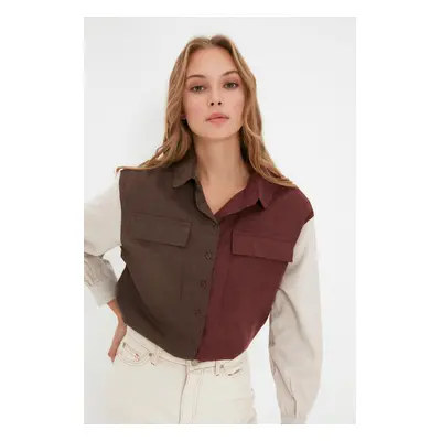 Trendyol Brown Color Block Woven Shirt with Buttons