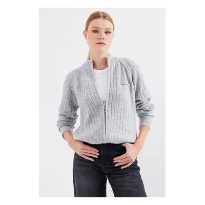 Bigdart Zippered Knitwear Cardigan - Gray