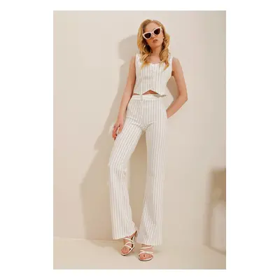 Trend Alaçatı Stili Women's White Striped Pants