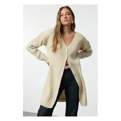 Trendyol Stone Long Basic Knitted Cardigan