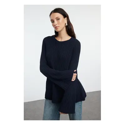 Trendyol Navy Blue More Sustainable Wide Pattern Peplum Detailed Knitwear Sweater