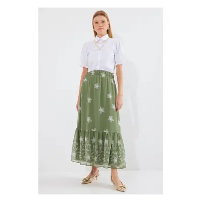 Bigdart Patterned Chiffon Skirt - Khaki