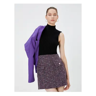 Koton Tweed Mini Skirt Covered Pocket Detailed Slim Fit